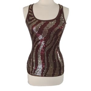 🍁Charlotte Russe Gold Brown Cute Stretchy Sequin Tank Top -Medium